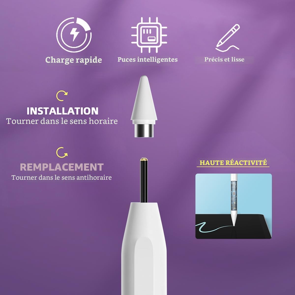 Stylet Universel pour Tablette avec Embouts de Rechange, Pencil Android iOS Smartphone Microsoft