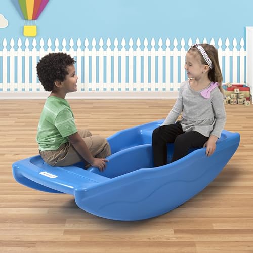 Simplay3 Two Sided Rock and Roll Teeter Totter Seesaw and Climbing Bridge, Fits up to Four Children and Kids for Rocking and Climbing - Indoor/Outdoor, Made in USA (Blue)