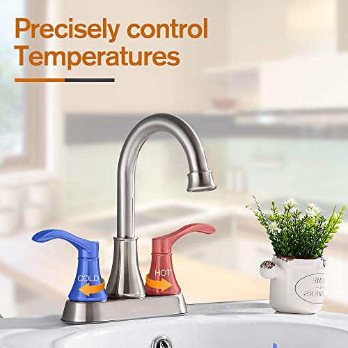 Image of Bathroom Sink Faucet FRANSITON 4 Inch Faucet 2 Handle Bathroom Sink Faucets Lead-Free Brushed Nickel Bath Sink Faucets with Pop-up Drain Stopper and Supply Hoses