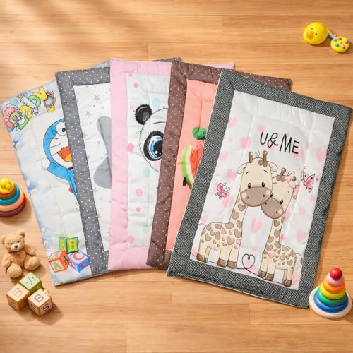 Image of FRIDO New Born Baby Godadi Pack of 5 Combo Set Soft Cotton Baby godi| Godari | Baby Bed | Crib Sheet | Cartoon Mat Godadi | Bedding Set | Multicolor(Set of 5) (Blue)