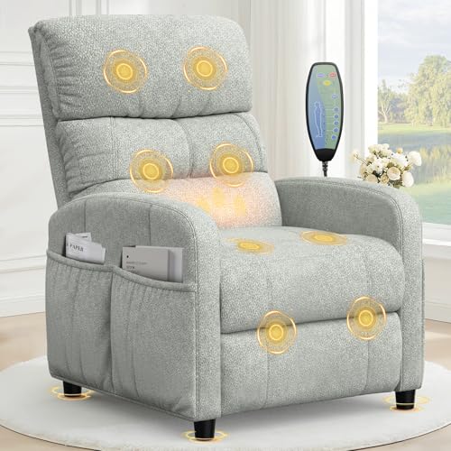 YONISEE Sillón Relax Reclinable Manual con Masaje y Calefacción, 4 Bolsillos Laterales, Sillones...