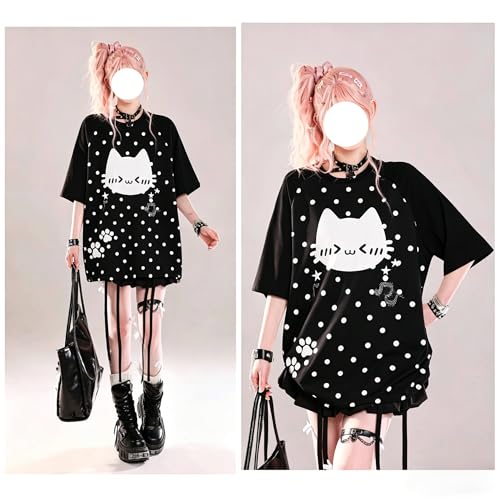 Image of Y2K Cutecore Kawaii Teen Shirt Coquette Harajuku Oversize Japan Cat Print Cute Tshirt Top Clothes