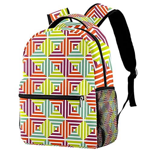 Sac à dos de voyage pour filles et adolescents avec motif géométrique doré multicolore