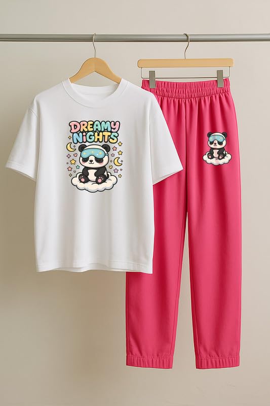 Image of My Swag Womens Cotton Nightwear Set | Dreamy Nights Printed T-Shirt with Relaxed Fit Pajama | Perfect for Sleep & Home