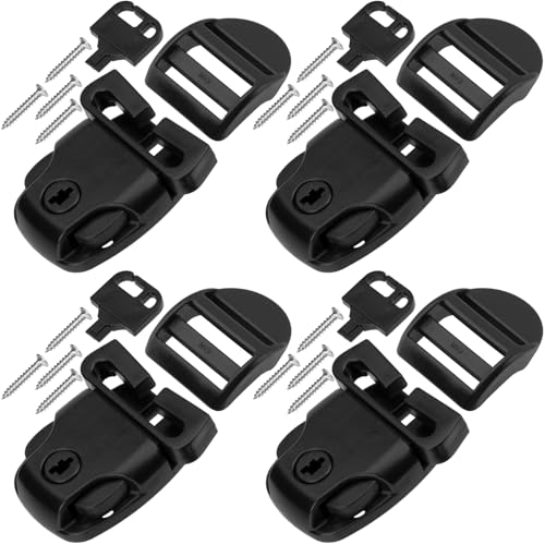 Pndeyo 4 Set Hot Tub Cover Clips, Hot Tub Cover Locks Replacement Kit- 8 Latches Clip Locks & 4 Slides & 4 Keys & 16 Screws, Latches Clip Lock Kit for Spa Cover Straps- Black