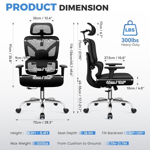 Image of Office Desk Chair, Ergonomic Office Chairs with Lumbar Support | Zoned Spine Support, Pressure Relief Back Support, 4.33'' Thick Foam Cushion, Computer Chair Comfy for Long Hours, Black