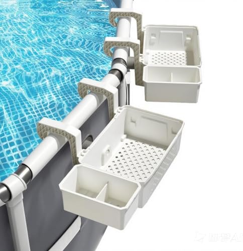 Pool Aufbewahrungskorb Set Inklusive Pool Getränkehalter Kunststoff Pool Korb Hot Tub Zubehör Multifunktionales Pools Zubehör ideal für Aufstellpool Schwimmbad Oberirdischen (Weiß)