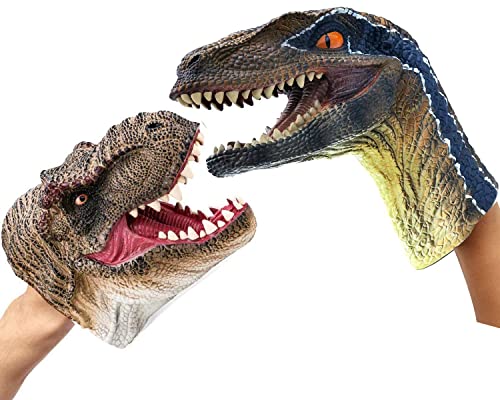 Gemini&Genius HP-SET1 Dinosaur Toys Tyrannosaurus Rex And Blue Velociraptor Hand Puppets Dinosaur Animal World Action Figure Set Funny & Scared Head Hand Puppets thumb #6