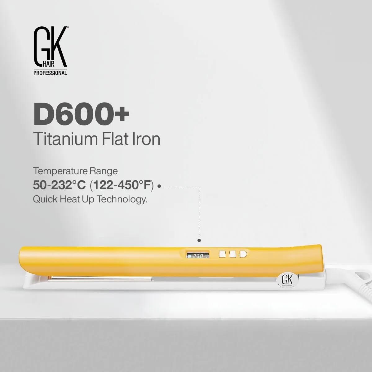 GKhair Global Keratin D700 flache Eisen-Titanplatten mit Nass- und Trocken-Styling-Funktion, automatische Abschaltung, 360 Grad drehbare Schnur, Haar für lockiges