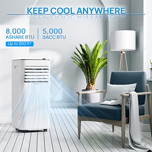 Turbro Finnmark 8,000 Btu Portable Air Conditioner, Dehumidifier And Fan, 3-In-1 Floor Ac Unit For Rooms Up To 300 Sq Ft, Sleep Mode, Timer, Remote Included (5,000 Btu Sacc) #TOP2
