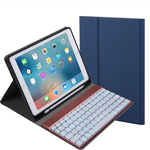 Neutral products Teclado inalámbrico Bluetooth extraíble Teclado retroiluminado de 7 Colores para 2018 iPad / 2017 iPad / Pro9.7 / Air2 / Air Soporte para lápiz Universal de Colores (Azul)