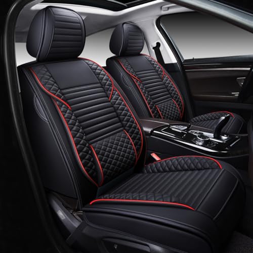 OASIS AUTO Car Seat Covers Premium Waterproof Faux Leather Cushion Universal Accessories Fit SUV Truck Sedan Automotive Vehicle Auto Interior Protector Full Set (OS-002 Black) - Thumbnail 2