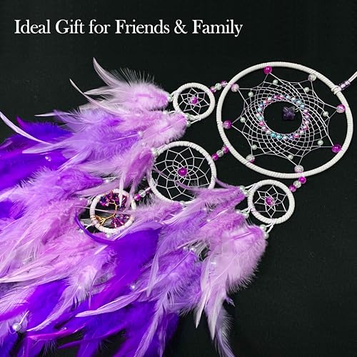 Dream Catchers,Large Dream Catcher Tree of Life Wall Decor,Adult Purple Boho Dream Catcher Wall Decor with Gemstone Hanging Ornament Girls Dorm Room Decor Festival Gift - Image 6
