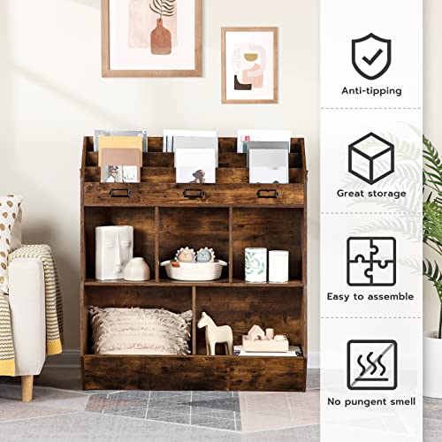 Hoobro Kids Bookshelf, Toy Organizers And Storage, Bookshelf For Kids, 5 Compartments And 3-Layer Shelves, Bookcase Footboard, For Game Room, Playroom, Nursery, School, Rustic Brown Fg34Cw01 #TOP6