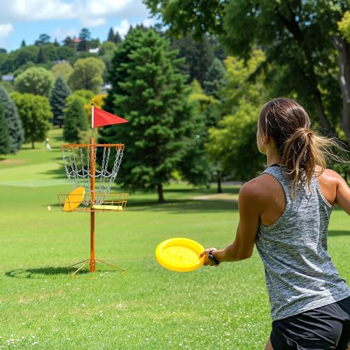 Image of Yaheetech Disc Golf Basket Portable Disc Golf Practice Set 12 /24 Chain w /Basket Target and Double Steel Chains for Outdoor