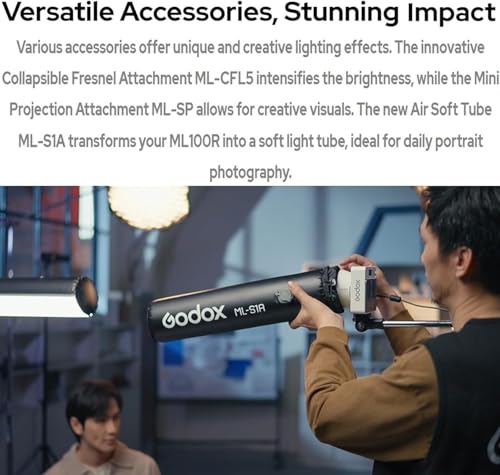 Image of Godox ML100R ML100 R Full Color RGB LED Video Light,Bluetooth Control,1800K-10000K CCT,High 95 CRI /TLCI,14 FX,110W Input Power,Compact & Lightweight for Professional Filmmaking,Vlogging,Photography