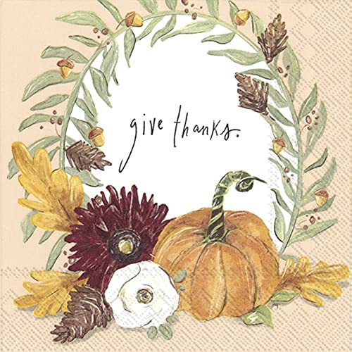 IHR 3-Ply Cocktail Beverage Paper Napkins, 20-Count, 5 x 5-Inches, Fall Foliage Thanks