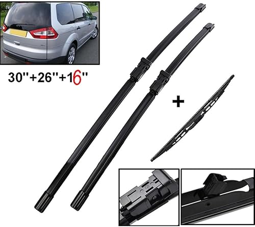 Miniatura 2 de Wiper Front & Rear Wiper Blades Set Compatible with Ford Galaxy 2006 2007 2008 Windshield Windscreen Window 30"+26"+16"