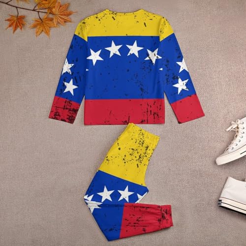Retro Venezuela FlagChildren's Pajama Set Round Neck Long Sleeve Top + Pants Two-piece Set160CM3