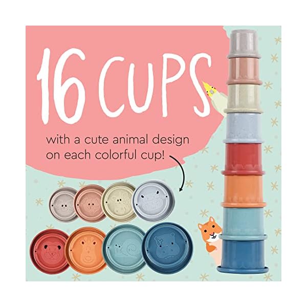 [2 pack] small pets & bunny stacking cups - cups for rabbits & chinchillas - guinea pig & parrot enrichment toys - colorful wheat straw rabbit toys - graduated sized stackable toys for rabbits - 16 pc - image 5
