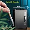 Cigarette Case with Lighter, Automatic Ejection Box Holder for 10 Regular Size Cigarettes, Built in Electric Lighters USB Rechargeable (Black Nickel)