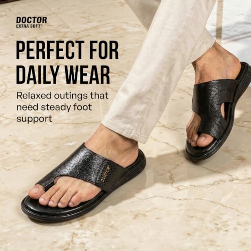 Image of DOCTOR EXTRA SOFT Care Orthopedic Diabetic Comfortable Dr Sole Footwear Daily Use Casual Home Wear Stylish Black Cushioned One Toe Ring Thump Chappal-Sandals-Slippers for Men's-Gents-Boy's L-5