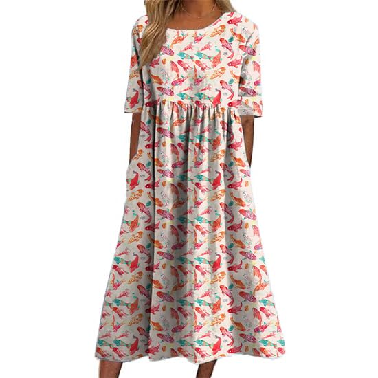 Boho Summer Dresses for Women 2024 Maxi Plus Size Comfy T Shirt Dress Empire Waist Short Sleeve Boho Dresses