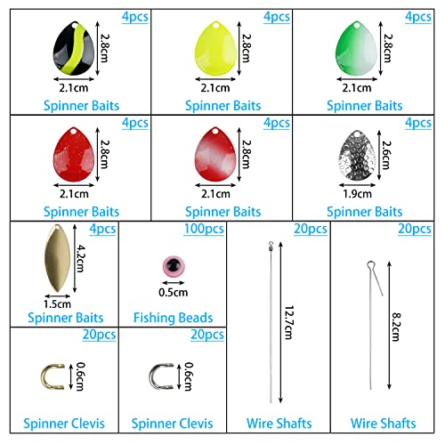 Fishing Lures Making Kit Spinner DIY Making Kit, 208pcs Inline Spinner Parts Assortment Shaft Clevis Spoon Sequins DIY Fishing Lure Making Supplies Tackle Kit - Image 2