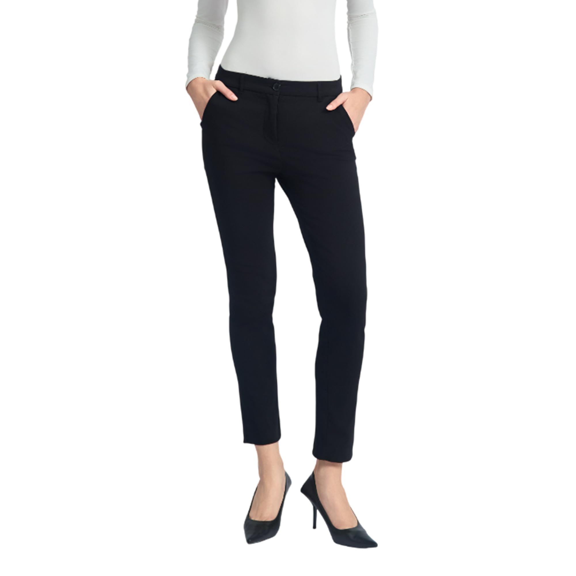 Sandy Sid Womens Comfort Fit Work Pants Mid Waist Cropped Ankle Slacks Business Casual Office Stretchy Dress Pants