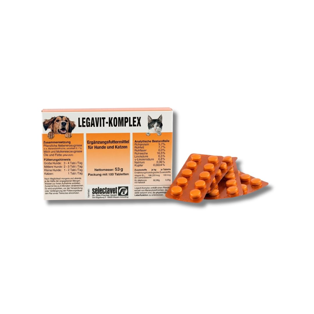 LEGAVIT-KOMPLEX | Doppelpack | 2 x 100 Tabletten | Ergänzungsfuttermittel für Hunde und Katzen | Mit Mariendistel