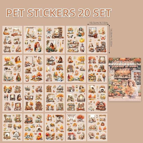 Image of Jaravik Seasons Theme Vintage Aesthetic Sticker Book - 20 Sheets Seasonal Scrapbook Stickers | | Cottagecore Planner & DIY Craft Supplies Scrapbooking Stickers (Autumn)