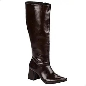 Bota Feminina Cano Longo Bico Fino Montaria Salto Médio Grosso Elegante Festa Moda