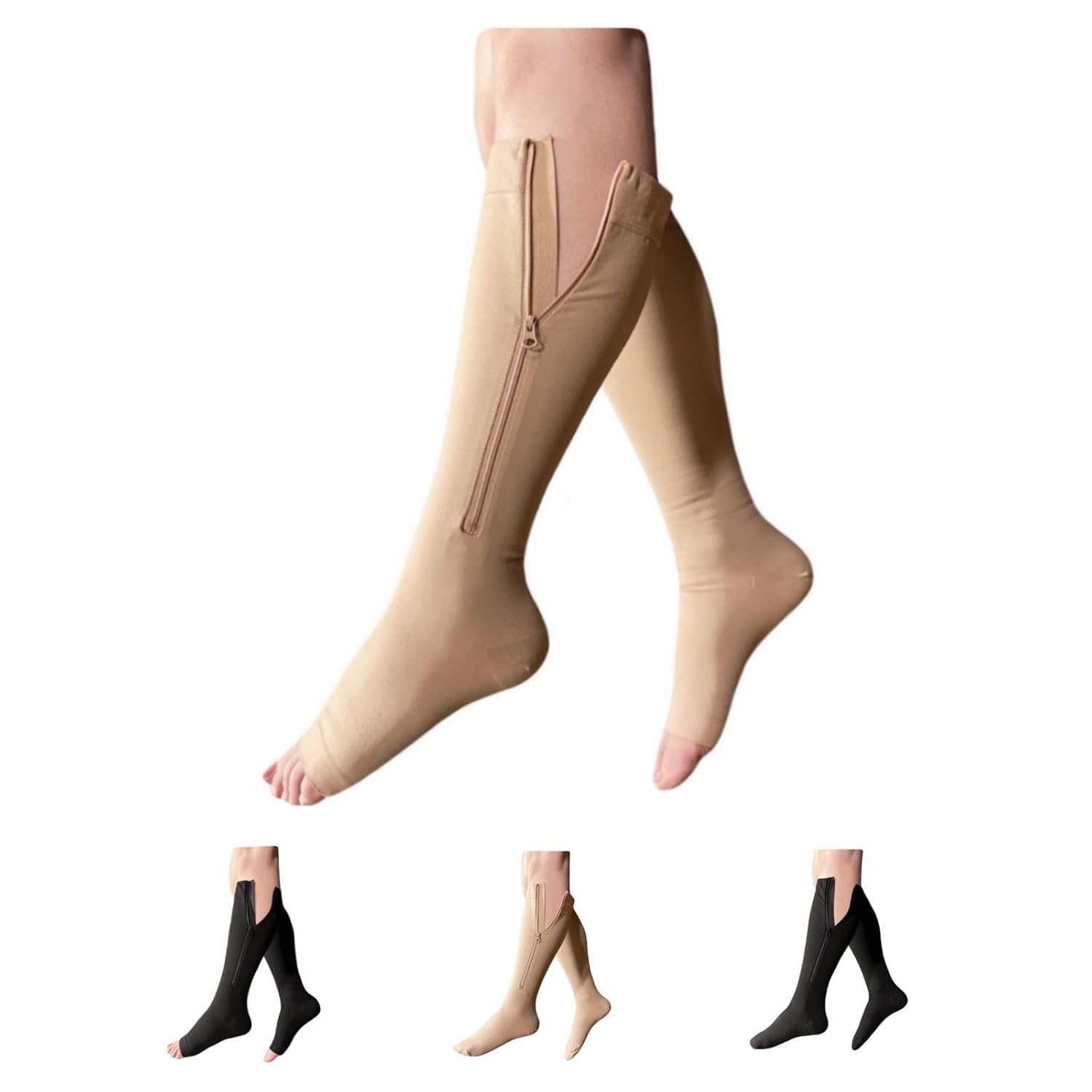 HealthyNees 30-40 mmHg Extra Firm Compression Closed Open Toe Wide Zipper Socks (4X-Large, Closed Toe Black)