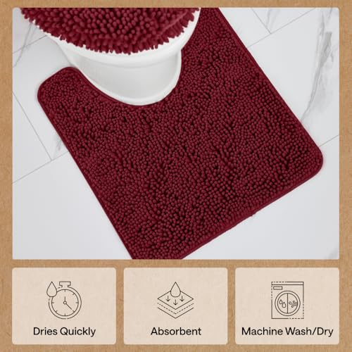 Image of Gorilla Grip Original Shaggy Chenille Oval U-Shape Contoured Mat for Base of Toilet, 22.5x19.5 Size, Machine Wash and Dry, Soft Plush Absorbent Contour Carpet Mats for Bathroom Toilets, Burgundy