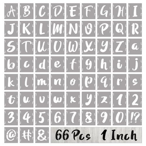 Image of BAMIDELE 1 Inch Letter Stencils and Numbers, 66 Pcs Reusable Plastic Alphabet Symbol Interlocking Drawing Template Kit for Painting on Wood, Wall, Chalkboard, Fabric, Door Porch, Signage