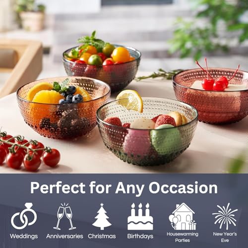 Image of WRINGO Multi Color Glass Bowl for Kitchen Prep, Dessert, Dips, and Candy Dishes, Cake, Snack Bowl Set of 6 Or Nut Bowls, and Microwave Safe Clear Glass Bowls for Mixing, Storing Size 4.5 Inch (WR-07)