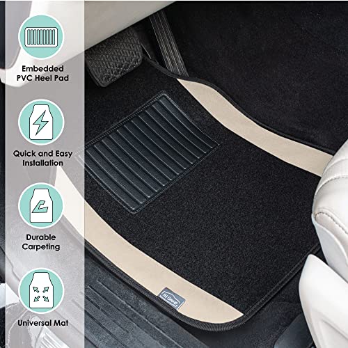 Image of FH Group Automotive Floor Mats - Universal Fit Premium Carpet Car Mats with Driver Heel Pad, Full Set for Cars, SUVs & Trucks - Beige