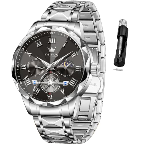 Image of OLEVS Watches for Men Luxury Diamond Casual Large Dial Watches Stainless Steel Waterproof Business Dress Analog Luminous Date Mens Watches
