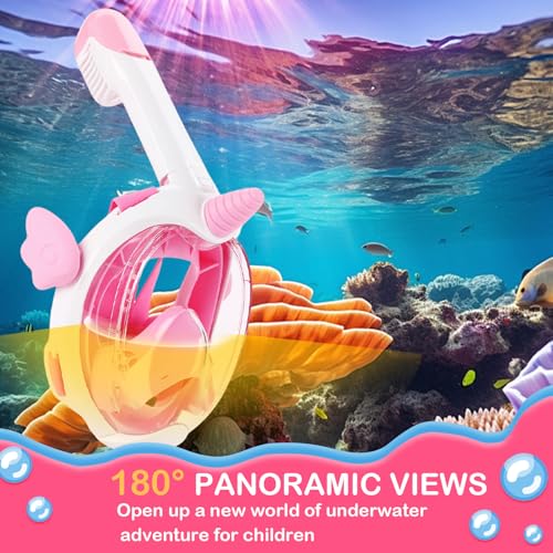 Máscara de snorkel para niños, máscara de buceo con vista panorámica 180°, sistema de respiración nuevo, color rosa XS miniatura 3