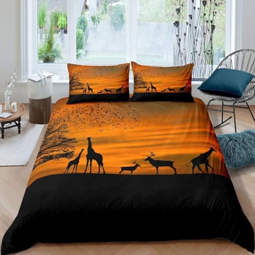 Afrika Bettwäsche 180x200 Afrikanische Tiere Bettwäsche Set, 3D Bettbezug...
