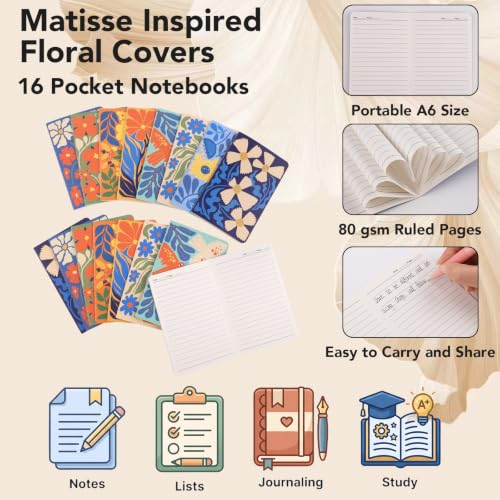 Image of BESARME 16 Pack Mini Inspirational Notebooks, Mini Kraft Journals Bulk Small Lined Pocket Notebook for Students School Supplies Employee Appreciation Gifts