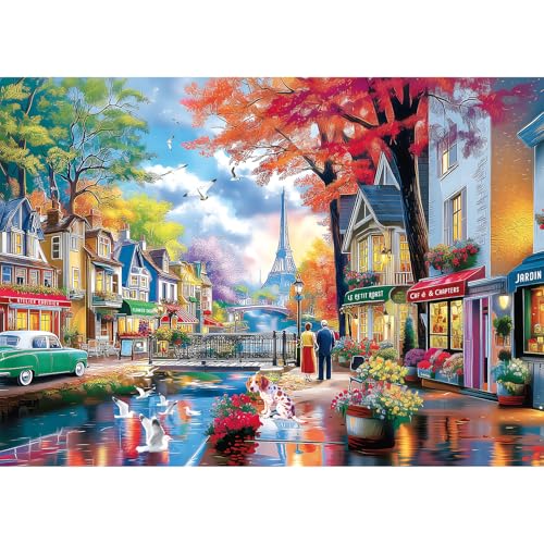 MAXZN 1000 Piece Puzzle for Adults Clearance, Animals Plant Puzzles for Adults 1000 Pieces, Paris Dog Bird Town Jigsaw Puzzles, Challenging Puzzle Perfect for Game Nights, Finished Size is 28 * 20 in