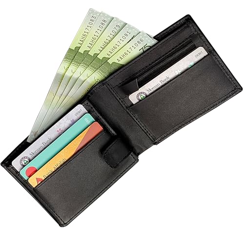 Generic New 2024 Rfid Bifold Black Genuine Cowhide Full Grain Shinny Leather Wallet for men, 10+ Card Slots Flap Id Window, Zip Coin Pocket, 2 Cash Pockets (PLAIN).4
