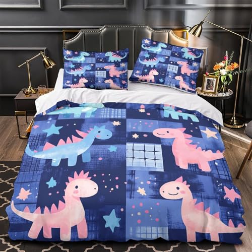 Housse de Couette Dinosaure 135x200cm en Microfibre Résistante pour Lit Enfant