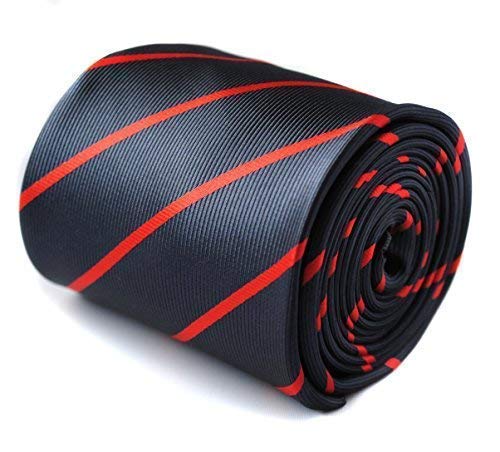 Frederick ThomasNavy Tie with Thin Red Stripe, Necktie for Men with 8cm Wide and 147cm Long, perfect for Formal, Business, Wedding Party and Office Wear