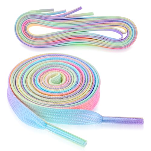 HJZHII 8 cordones planos de 120 cm, arco iris degradado, coloridos cordones planos para zapatillas de deporte, zapatos de lona, arco iris para zapatillas de correr, zapatillas deportivas