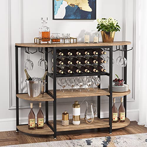 Tribesigns Wine Rack Table, 47 Inch Industrial Wine Bar Cabinet With Storage, Freestanding Floor Bar Cabinet For Liquor And Glasses For Home Kitchen Dining Room, Vintage Oak #TOP9