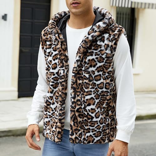 Mens Fuzzy Vests Outerwear Fashion Fleece Leopard Sleeveless Cardigan Vests Cozy Sherpa Hooded Cheetah Vest Jackets2