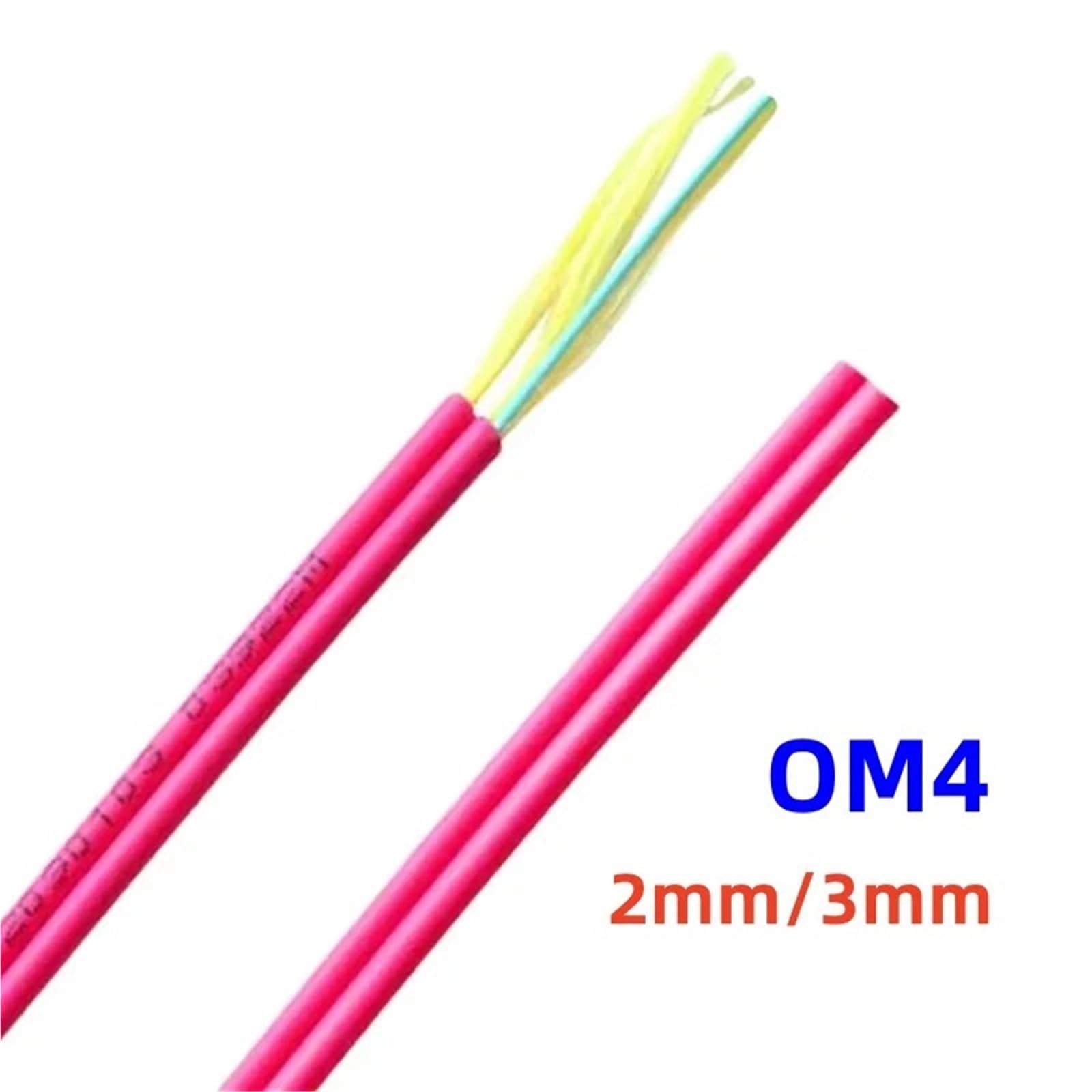 Cable de Fibra óptica OM4 dúplex de 100 m, 2 mm, 3 mm, Color Rosa, for Interiores, for latiguillos de Fibra, Cable ftth, Revestimiento LSZH.(3mm OM4)