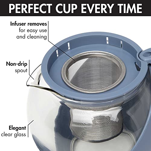 Image of Primula Half Moon Teapot with Removable Infuser, Glass Tea Maker with Reusable Fine Mesh Stainless Steel Filter, Dishwasher Safe, 40-Ounce, Blue (Pack of 6)